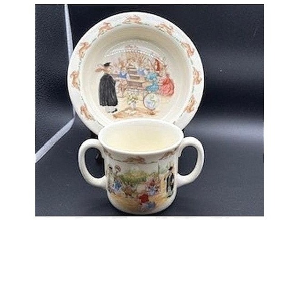 Royal Doulton Bunnykins 2pc‎ Set Bowl Double Handled Mug English Fine Bone China